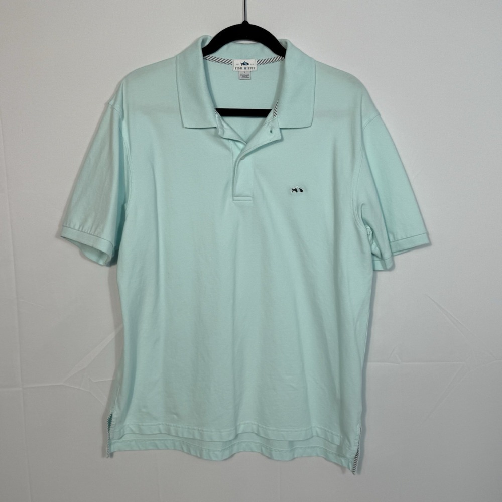 Fish Hippie Polo Shirt Mens L Green Preppy Golf Coastal‎ Casual Resortwear Logo